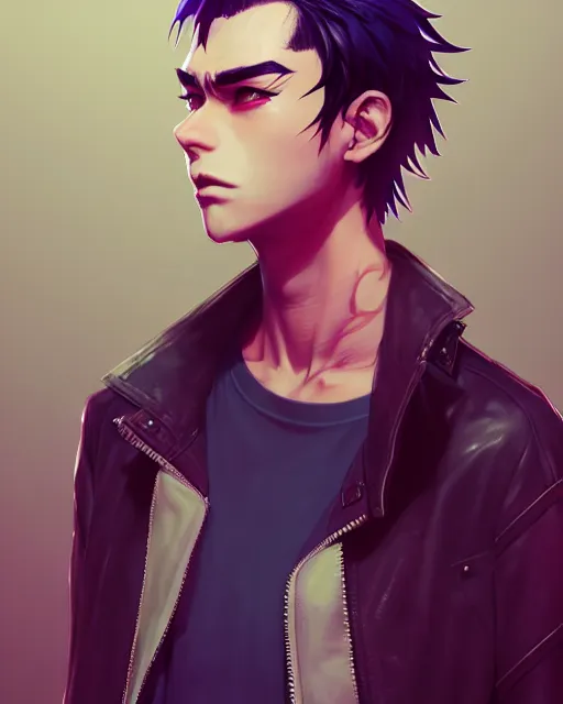 Prompt: portrait of a male punk, street clothes, cyberpunk, face like ester exposito, blonde shinkai makoto studio ghibli studio key hideaki anno sakimichan stanley artgerm lau rossdraws james jean marc simonetti elegant highly detailed digital painting artstation pixiv