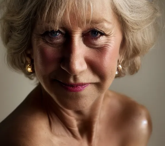 Image similar to a studio photograph of Helen Mirren; f/1.4; 90mm