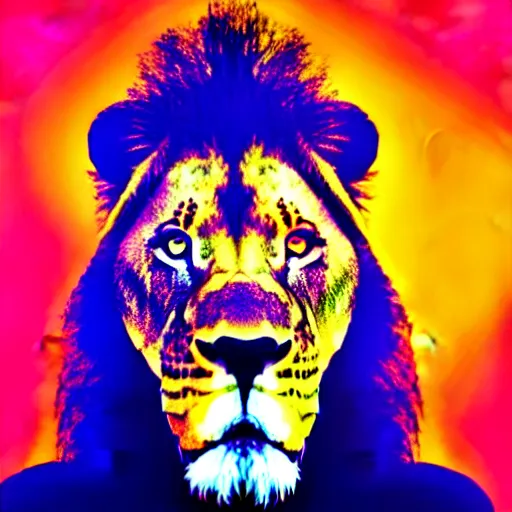 Image similar to portrait of a lion wearing a futuristic helmet, synth - wave,