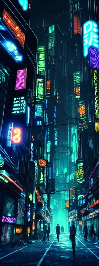 Image similar to A magnificent dark neon futuristic cyberpunk city bustling street at night made in cinema4d, hyper realistic, extreme details, cinematic