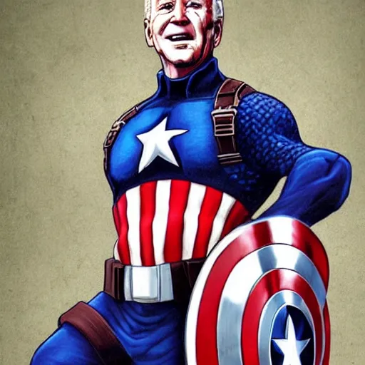 Prompt: joe Biden as captain America, highly detailed, cinematic