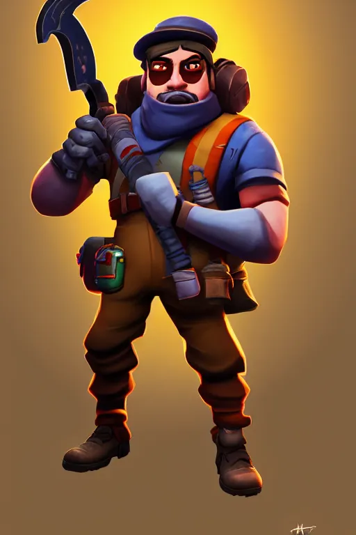 Image similar to beautiful highly detailed realistic stylized portrait of a small wacky guy with a sword, team fortress 2, fortnite, torchlight, heartstone, detailed character art, portrait, trending on artstation