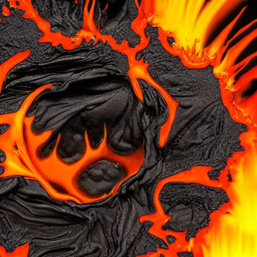 Prompt: award - winning macro of a beautiful black magma rose made of glowing molten lava, inner glow, magma texture