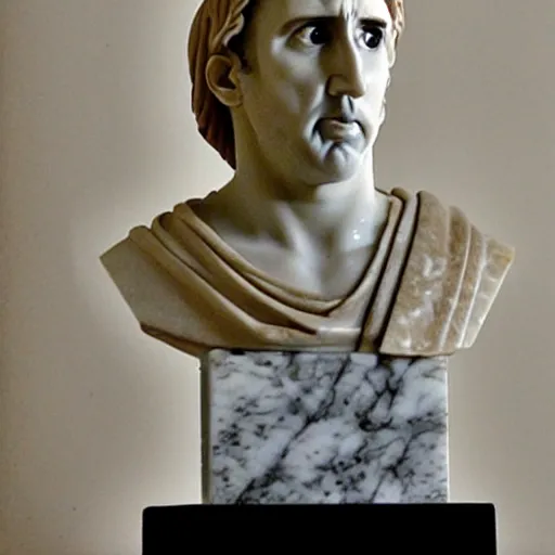 Prompt: nicolas cage as a greek marble statue