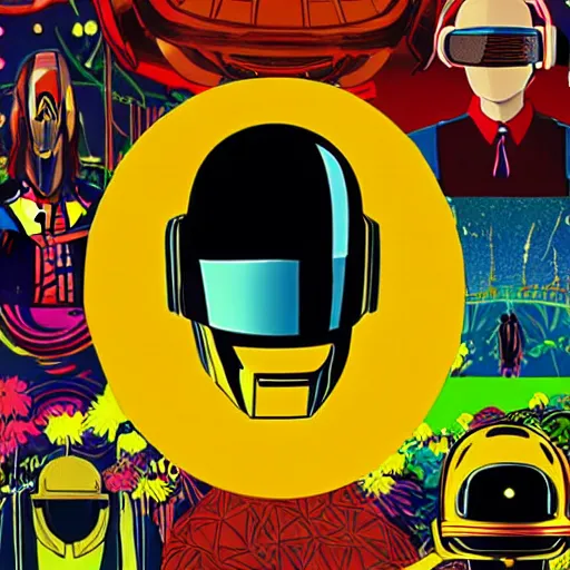 Prompt: daft punk, studio ghibli art, animated, colorfuk