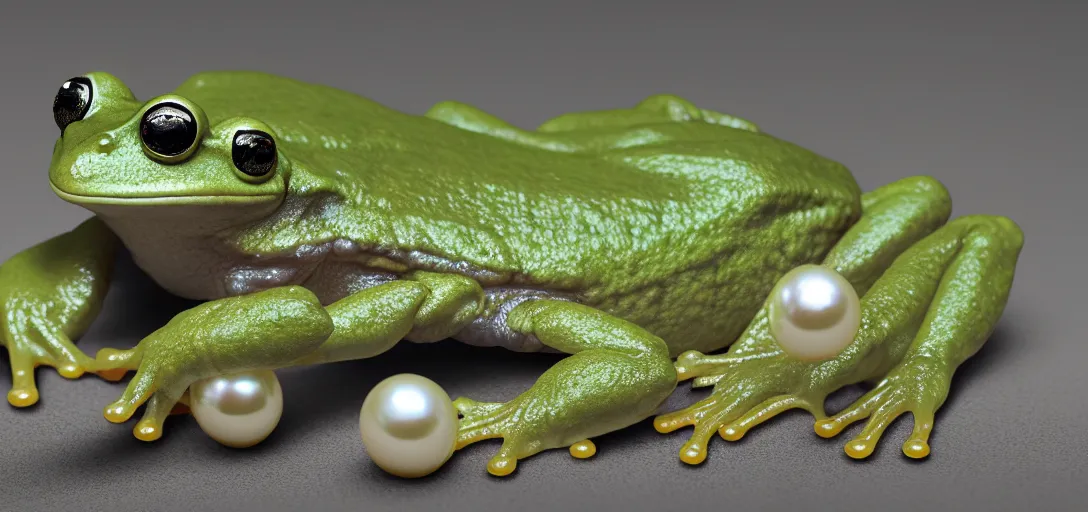 Image similar to three - headed frog holding a pearl ; 8 k, unreal engine