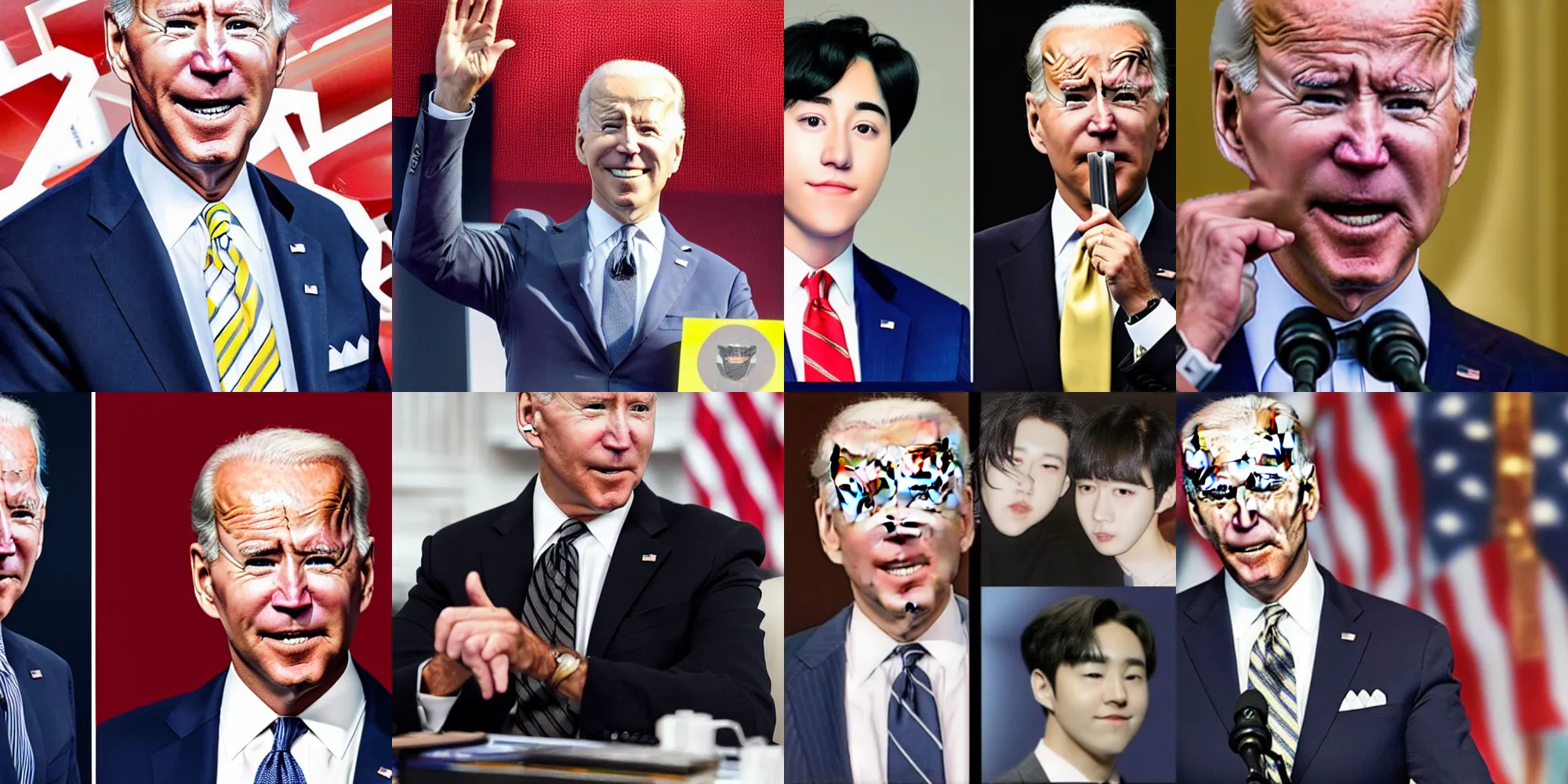 Prompt: photo of ( ( ( ( ( ( ( ( ( ( ( ( joe biden ) ) ) ) ) ) ) ) ) ) ) ) with kpop - hair!!!!!!!!!! kpop - hair!!!!!!!!!!!!