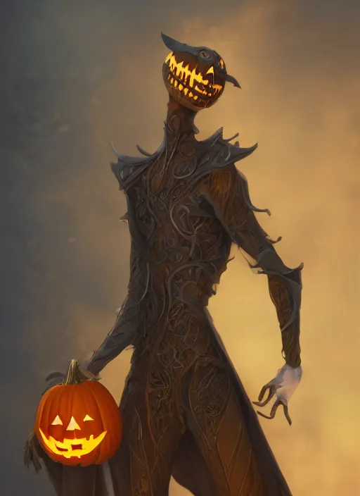 Image similar to tall thin male with a jack - o - lantern for a head, jack pumpkinhead, pumpkin head, full body character concept, art nouveau, super powers, fantasy, intricate, elegant, highly detailed, digital painting, artstation, concept art, shining, sharp focus, illustration, art by stanley lau