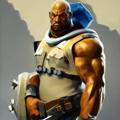 Image similar to greg manchess portrait painting of fully armored the foundation aka dwayne the rock from fortnite as overwatch character, medium shot, asymmetrical, profile picture, organic painting, sunny day, matte painting, bold shapes, hard edges, street art, trending on artstation, by huang guangjian, gil elvgren, ruan jia, greg rutkowski, gaston bussiere