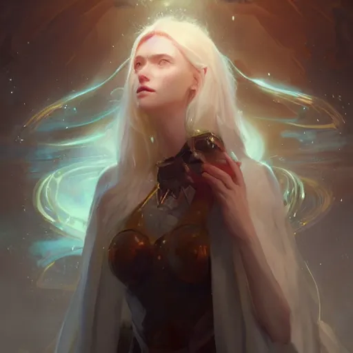 Image similar to a portrait of a beautiful lady with adorable eyes, praying, light smiling, art of wlop and greg rutkowski, epic fantasy art, bright light masterpiece, ray of light through white hair