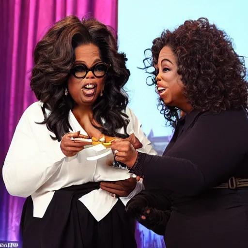 Prompt: oprah winfrey playing strippoker with the dude as they abide with donnie and marie