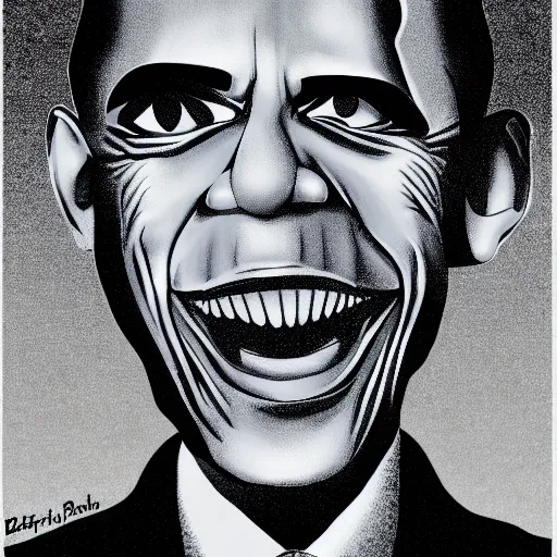 Image similar to Barrack Obama in the style of Junji Ito