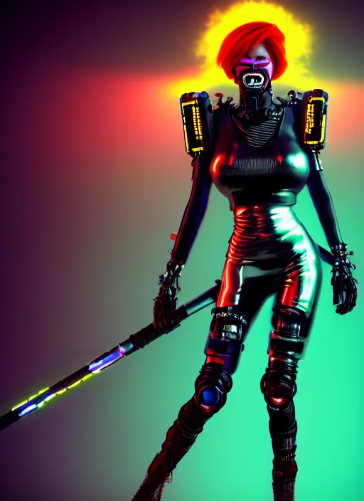 Prompt: cyberpunker with a baseball bat over the shoulder, colorful costume with bionic augments, evil smile, dressed in a t-shirt with an atomic explosion logo, au naturel, hyper detailed, digital art, trending in artstation, cinematic lighting, studio quality, smooth render, unreal engine 5 rendered, octane render, art style by klimt and nixeu and ian sprigger and wlop and krenz cushart