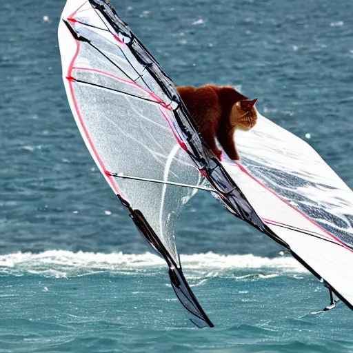 Prompt: A ragdoll cat windsurfing