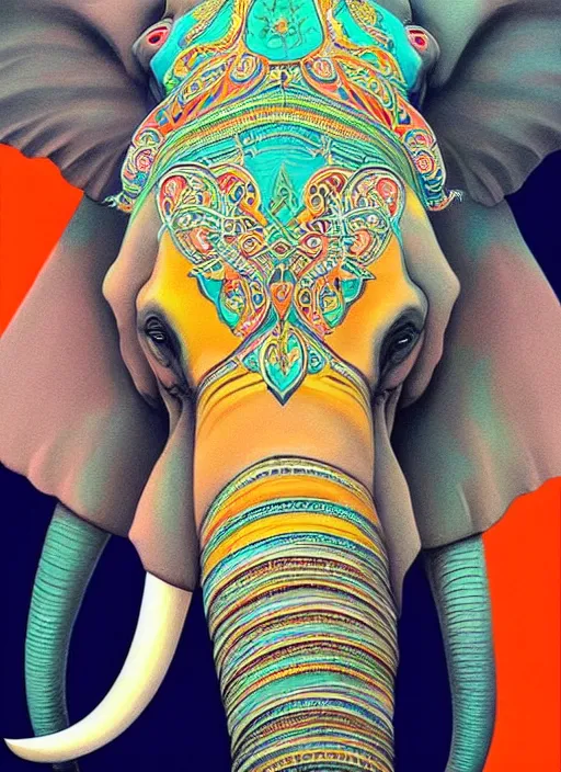 Image similar to portrait of ethereal elephant in indian flag colors, intricate detail, ornate, conceptual art, soft light, dynamic, art by artgerm