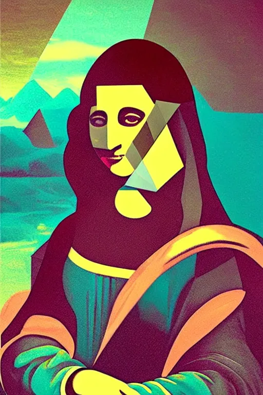 Prompt: cubist mona lisa cutout digital illustration cartoon colorful beeple