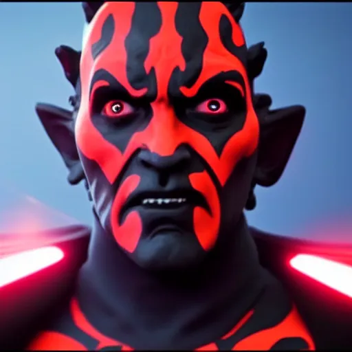 Prompt: Film still of Darth Maul, from Fortnite (2017 online video game)