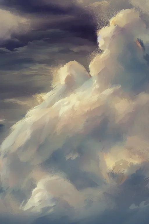 Prompt: clouds that look like angels hair and ice cream castles in the air, and feather canyons everywhere, trending on artstation