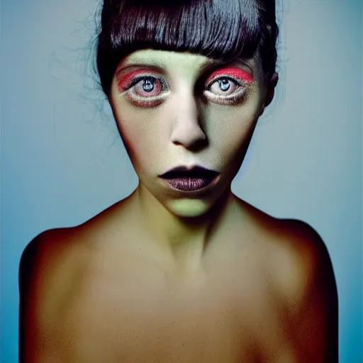 Image similar to medium format color portrait of a model with surreal style, studio lighting