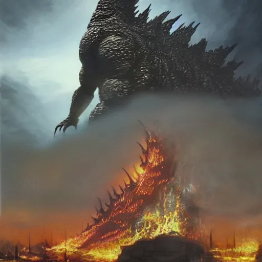 Prompt: Godzilla, elden ring boss, matte painting, detailed, elden ring, oil on canvas
