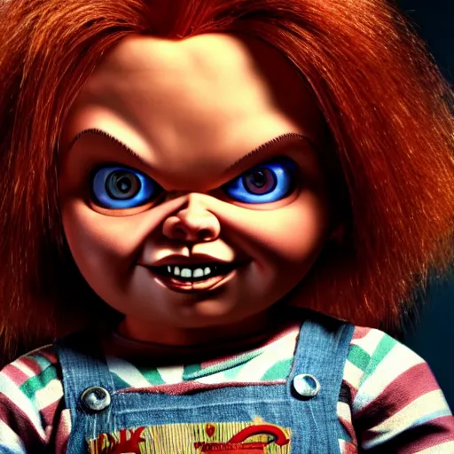 Image similar to stunning awe inspiring chucky the killer doll pixar movie, movie still 8 k hdr atmospheric lighting