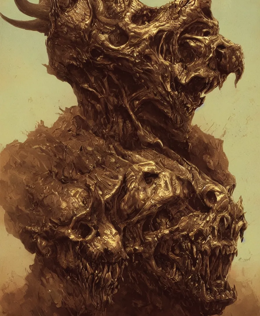 Image similar to bust portrait close up devil with skull on hand, illustrated by Simon Stålenhag and Gaston Bussiere, intricate, ultra detailed, photorealistic, trending on artstation