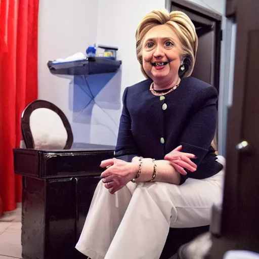 Image similar to hillary clinton getting raided by swat team while sitting on the toilet