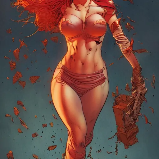 Image similar to a beautiful comic book illustration of a pretty red-headed woman by Jerome Opeña, featured on artstation
