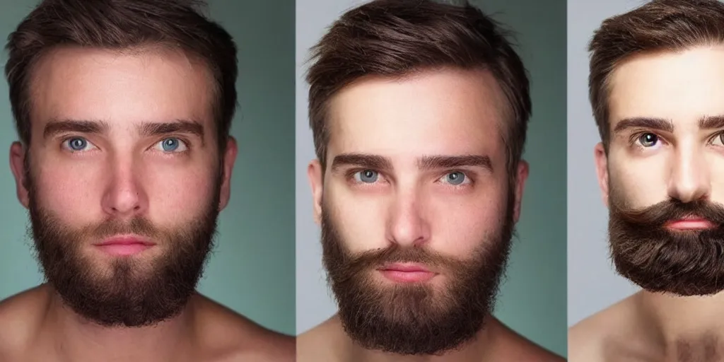 Prompt: before and after beard vs no beard