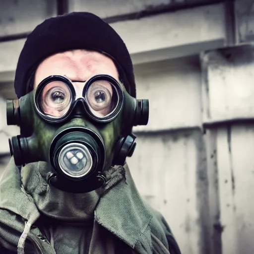 Image similar to person wearing a soviet gasmask, highly detailed, high quality, hd, 4 k, 8 k, canon 3 0 0 mm, professional photographer, 4 0 mp, lifelike, top - rated, award winning, realistic, sharp, no blur, edited, corrected, trending