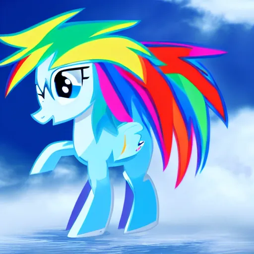 Image similar to Rainbow Dash, Pegasus Photography, Pegasus, Light-blue coat with rainbow mane and tail, realistic 4k