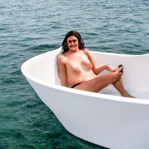 Image similar to a trieme sailing in a bathtub, photography