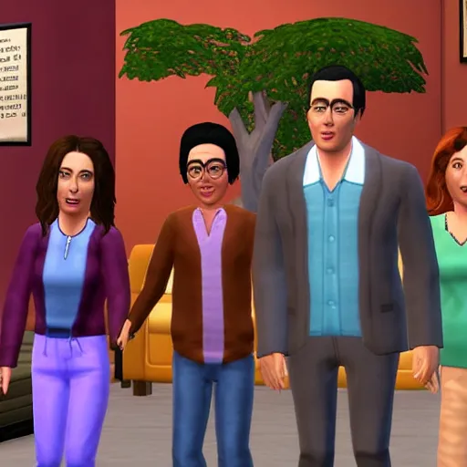 Image similar to cast of Seinfeld in The Sims 2