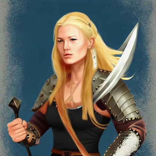 Image similar to blonde viking warrior princess, digital art, trending on artstation