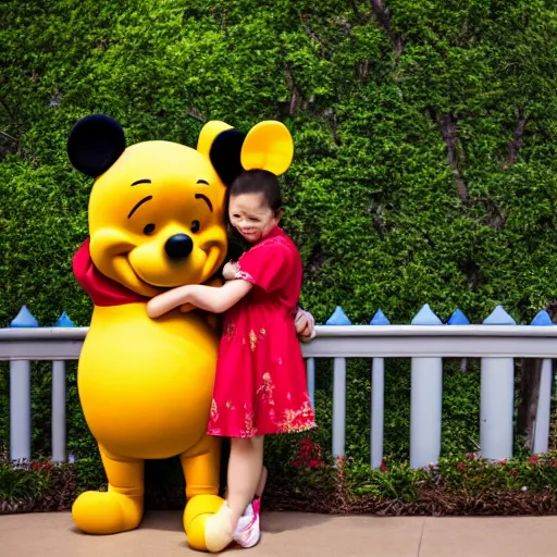 Prompt: xi jingping hugging winnie the pooh at disney world florida, Getty Images, 4k, DLSR