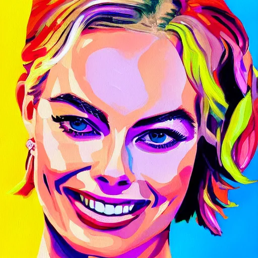 Prompt: A margot robbie painting, vibrant