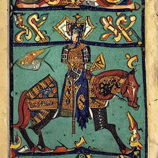 Image similar to A knight from the book of kells manuscript