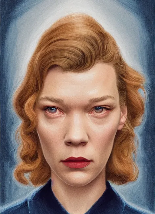 Prompt: twin peaks movie poster art, portrait of lea seydoux, from scene from twin peaks, clean, simple illustration, nostalgic, domestic, highly detailed, digital painting, artstation, concept art, smooth, sharp focus, illustration, artgerm, donato giancola, joseph christian leyendecker, wlop