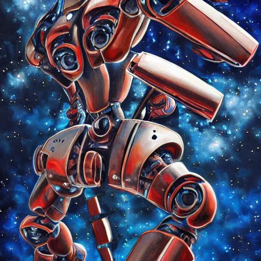 Prompt: a magnificent robot holding a powerful sword, most beautiful image ever created, emotionally evocative, greatest art ever made, lifetime achievement magnum opus masterpiece, the most amazing breathtaking image with the deepest message ever painted, a thing of beauty beyond imagination or words