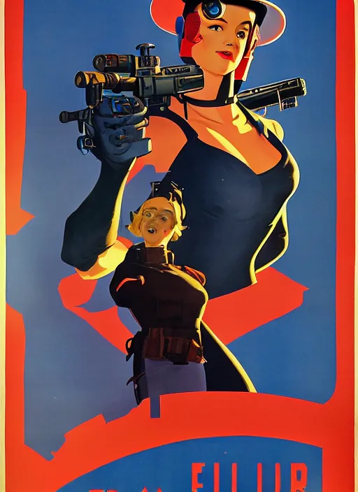 Prompt: american propaganda poster. cyberpunk spy. portrait by jean giraud and anton otto fischer and john philip falter and will eisner and gil elvgren. realistic proportions. tf 2, overwatch.