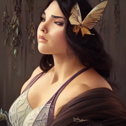 Prompt: portrait of a beautiful thick female, alexandria ortega cortez face, D&D, fantasy, intricate, elegant, highly detailed, digital painting, artstation, concept art, smooth, sharp focus, illustration, art by artgerm and greg rutkowski and alphonse mucha