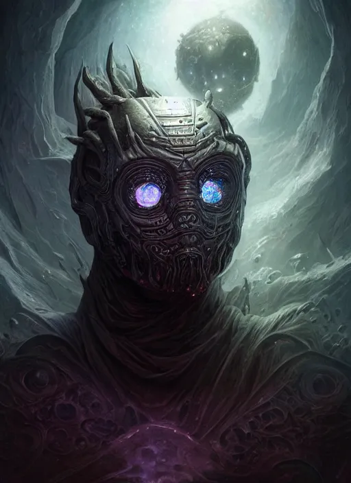 Prompt: dark horror poster black crystal nebula mf doom planet eyes, white scary skin, centered, digital painting, artstation, concept art, smooth, sharp focus, illustration, artgerm, tomasz alen kopera, peter mohrbacher, donato giancola, joseph christian leyendecker, wlop, frank frazetta