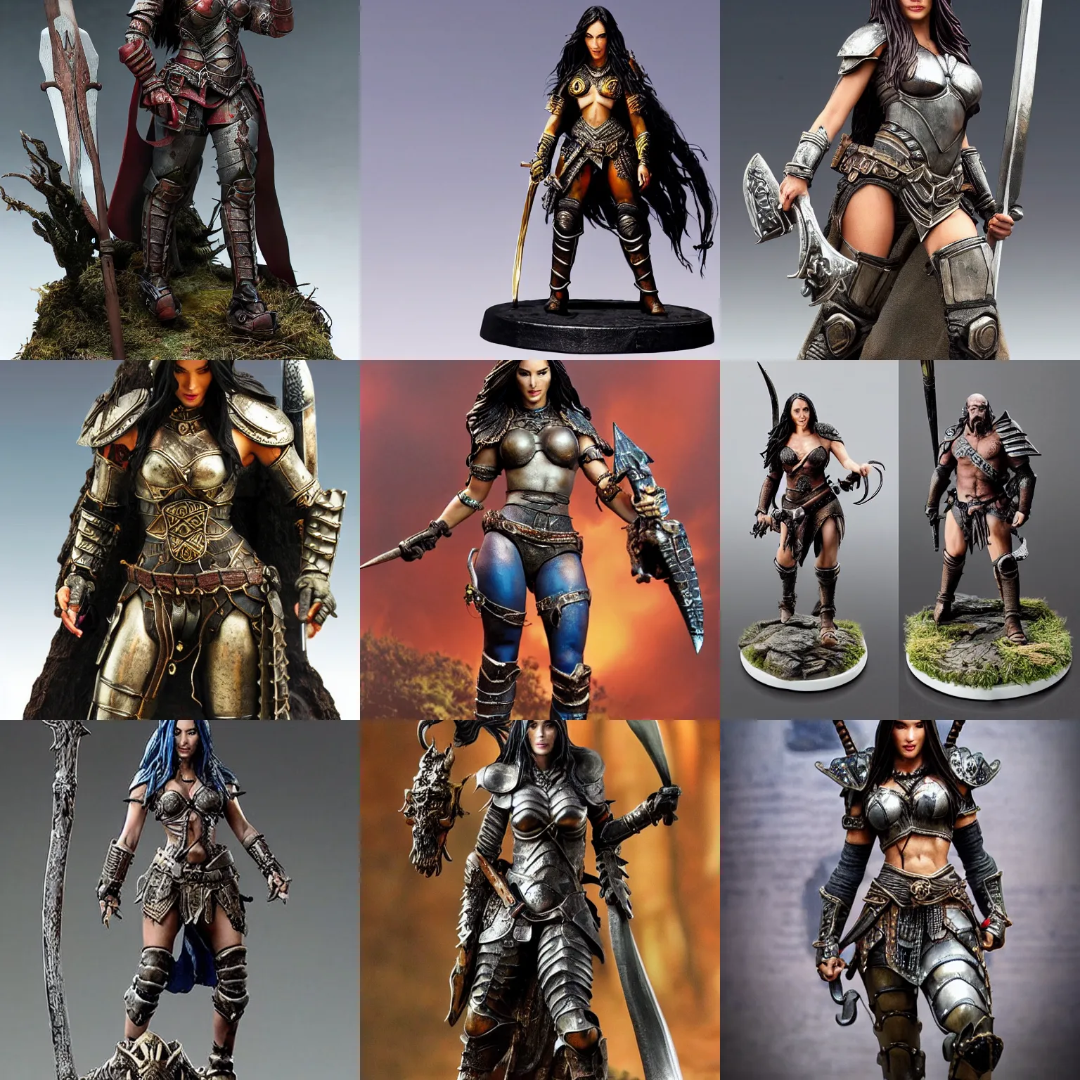 Prompt: Image on the store website, eBay, Full body, 80mm resin detailed miniature of Megan Fox in armor stand next to an Orc warrior