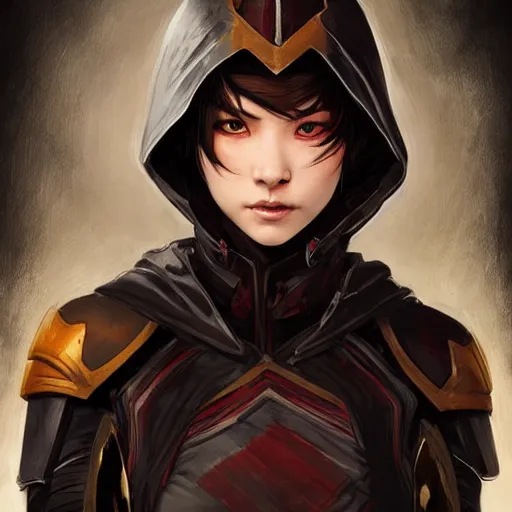 Prompt: cassandra cain in destiny hunter armor, wearing a hooded cloak, beautiful face!!!!, red hair, 2 7 years old, cg animation, riot entertainment, arcane, realistic, character select portrait, by artgerm, greg rutkowski, alphonse mucha, 3 d