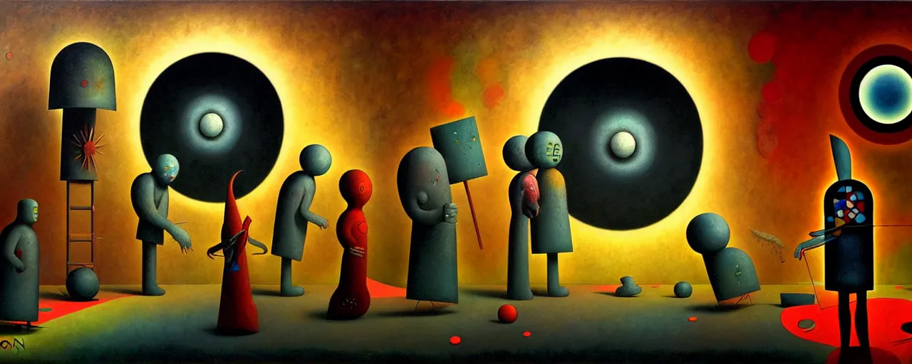 Prompt: hedonic treadmill, dark uncanny surreal painting by ronny khalil, shaun tan, and kandinsky, ixions wheel