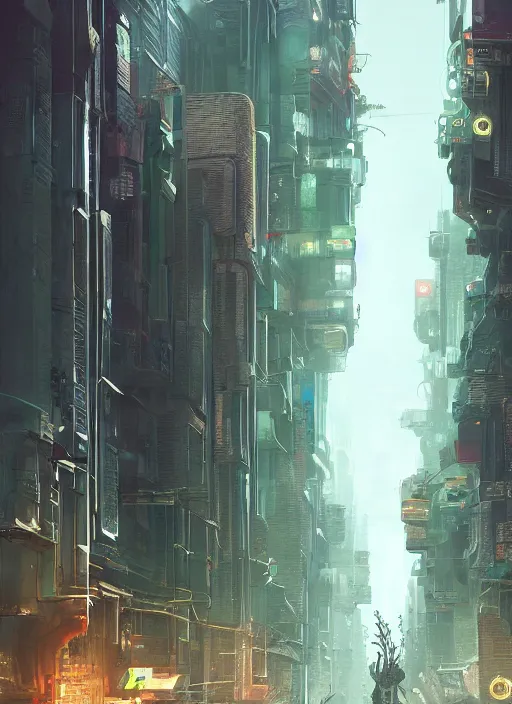 Image similar to a city street filled with lots of tall buildings, cyberpunk art by senior environment artist, trending on cgsociety, panfuturism, concept art, reimagined by industrial light and magic, dystopian art