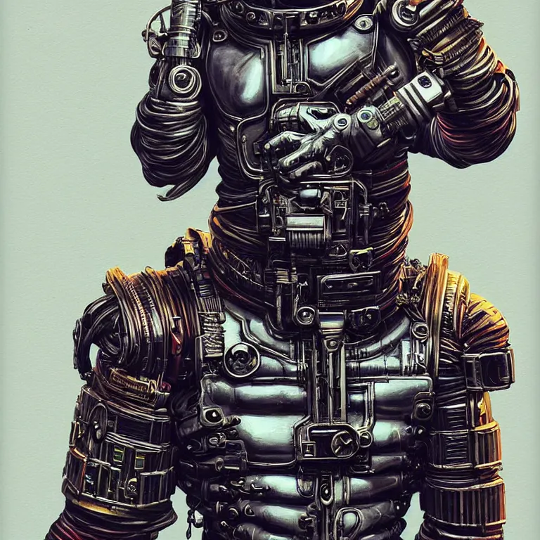Image similar to a portrait of a muscular anthropomorphic cyberpunk chimp in spacesuit armor with ensignia on chest plate by sandra chevrier, by jon foster, detailed render, pistol in holster, extremely hyperdetailed, tape deck, epic composition, cybernetics, 4 k realistic, cryengine, realistic shaded lighting, sharp focus, masterpiece, by enki bilal