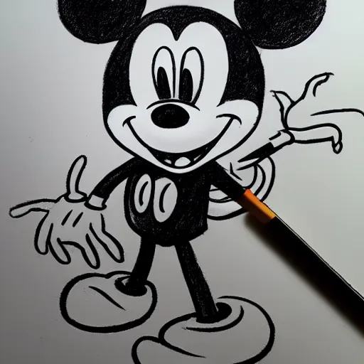 Image similar to A sketchy drawing of Mickey Mouse in the style of Tim Burton