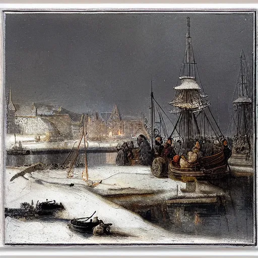 Prompt: copenhagen in the winter by rembrandt