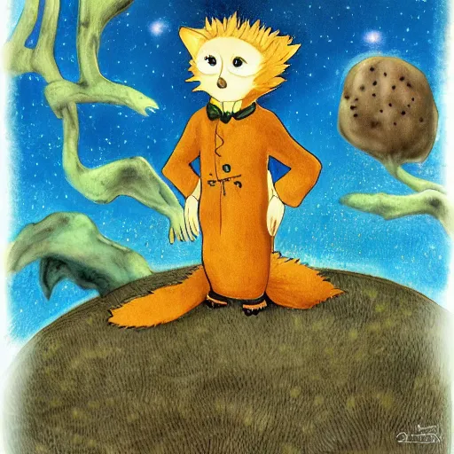 Image similar to the little prince talking to the fox, tim burton art